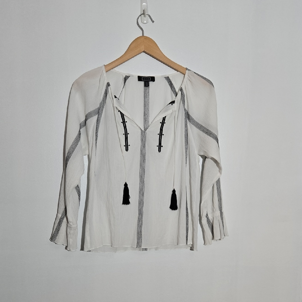 AYR White Blouse with Black Tassels Size  XS